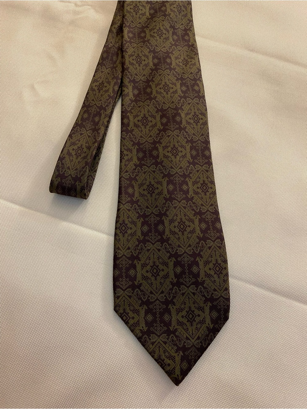 Valentino Olive and Brown Geometric Silk Tie